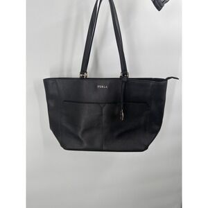 Furla Black Leather Tote Bag Purse‎ Handbag Designer Women's